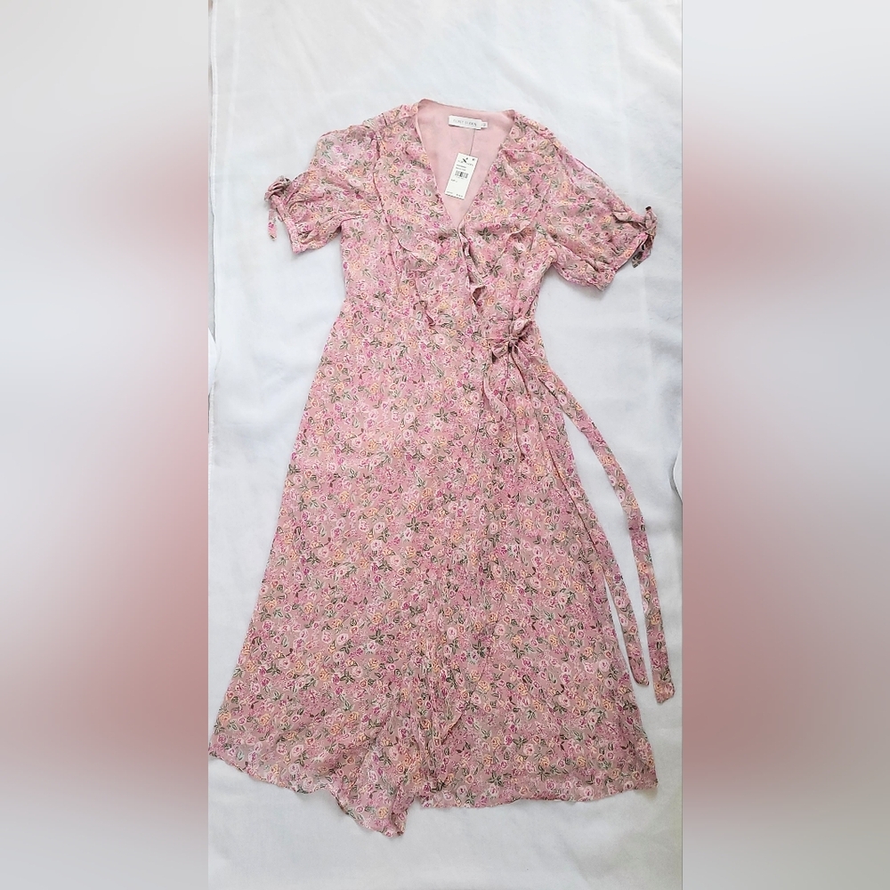 NWT!Floret Studios Ruffle Side Tie Floral Women's Midi Dress L(fits Like Medium) - Picture 10 of 16